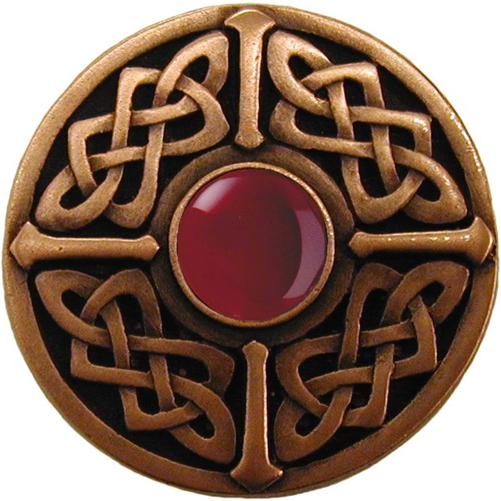 Notting Hill NHK-158-AC-RC Celtic Jewel Knob Antique Copper/Red Carnelian natural stone